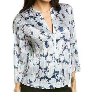 Vince Lotus Pleated Blouse in Tide Pool Blue Womens Size M Luxury Oversized Boxy